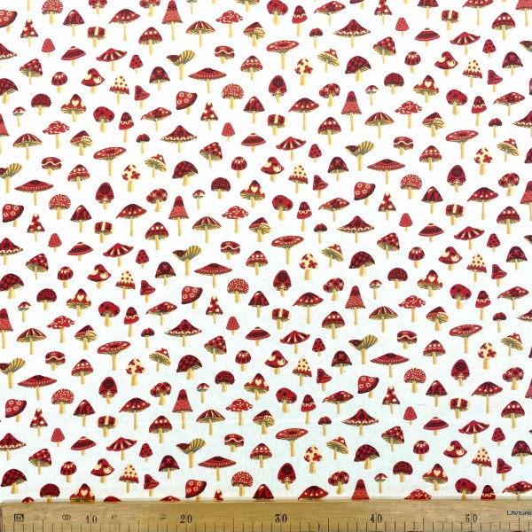 Tissu coton enduit blanche à imprimé champignon Tissu coton enduit blanche à imprimé champignon