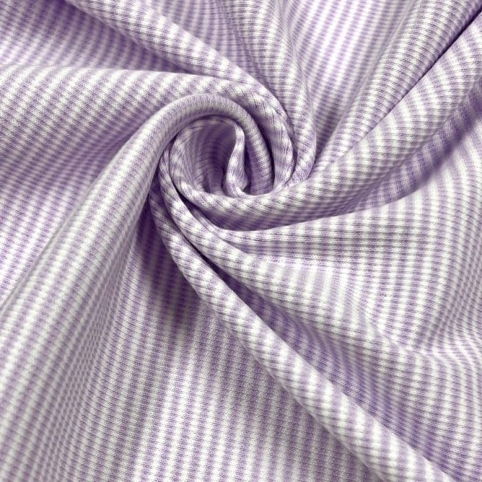Tissu jersey coton à rayures parme blanc 80cm Tissu jersey coton à rayures parme blanc 80cm