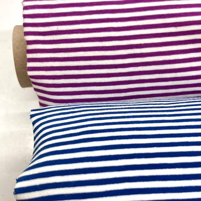 Tissu jersey coton à rayures violet blanc Tissu jersey coton à rayures violet blanc