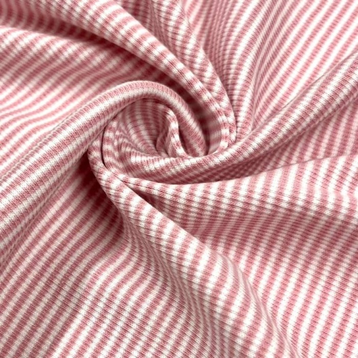 Tissu jersey coton à rayures rose blanc 80cm Tissu jersey coton à rayures rose blanc 80cm