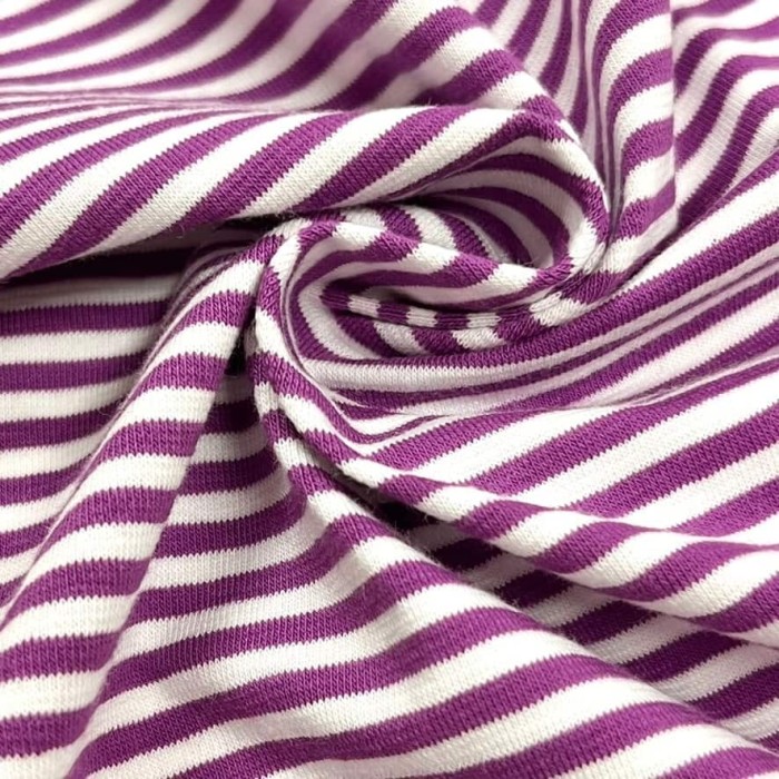 Tissu jersey coton à rayures violet blanc Tissu jersey coton à rayures violet blanc