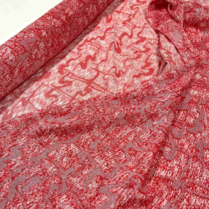 Tissu viscose soie broché rouge - Haute couture Tissu viscose soie broché rouge - Haute couture