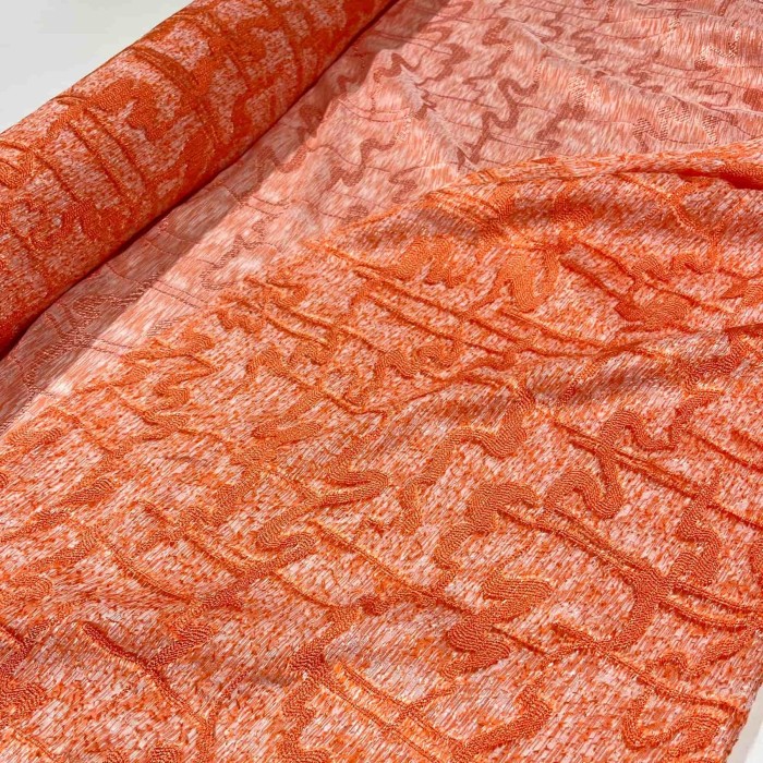 Tissu viscose soie broché orange - Haute couture Tissu viscose soie broché orange - Haute couture