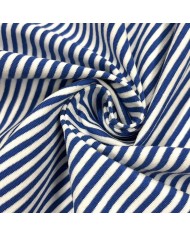 Tissu jersey coton à rayures bleu marine blanc
