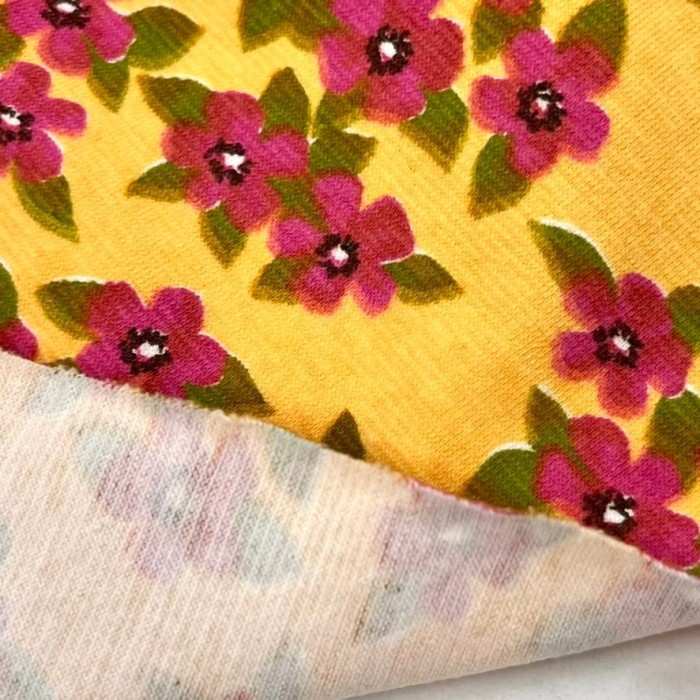 Tissu coton élasthanne fleurs moutard Tissu coton élasthanne fleurs moutard