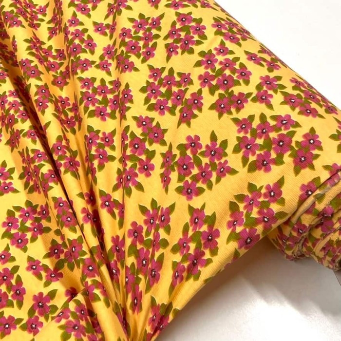 Tissu coton élasthanne fleurs moutard Tissu coton élasthanne fleurs moutard