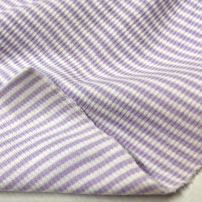 Tissu jersey coton à rayures parme blanc 80cm Tissu jersey coton à rayures parme blanc 80cm