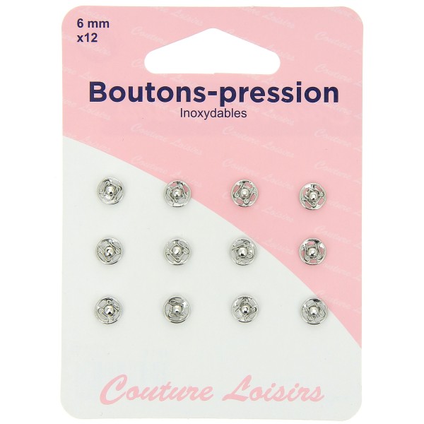 Boutons pression N°6 argenté x12 Boutons pression N°6 argenté x12