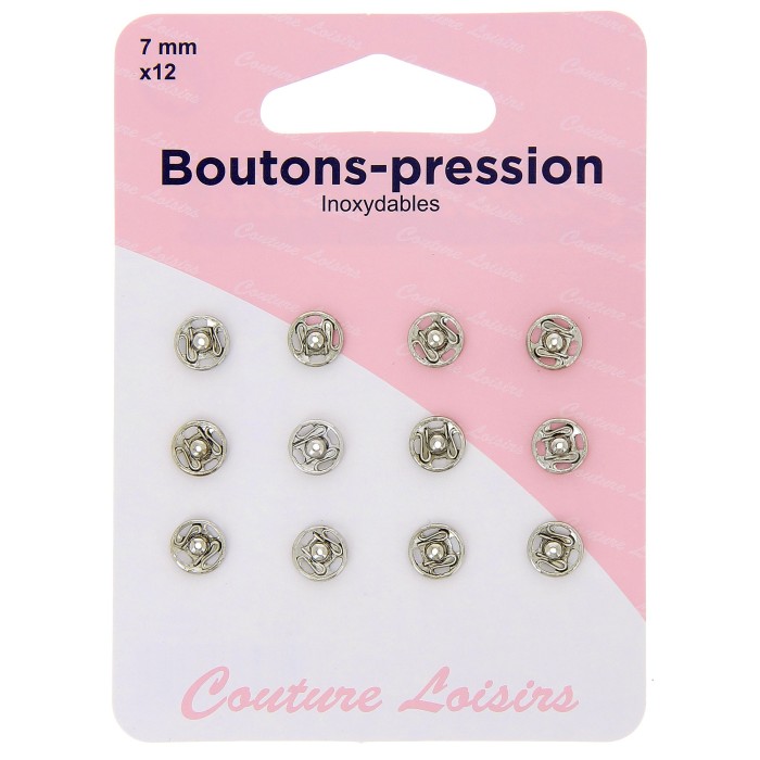 Boutons pression N°7 argenté x12
