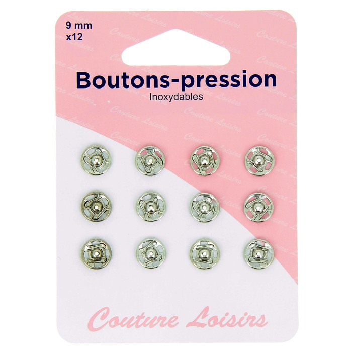 Boutons pression N°9 argenté x12