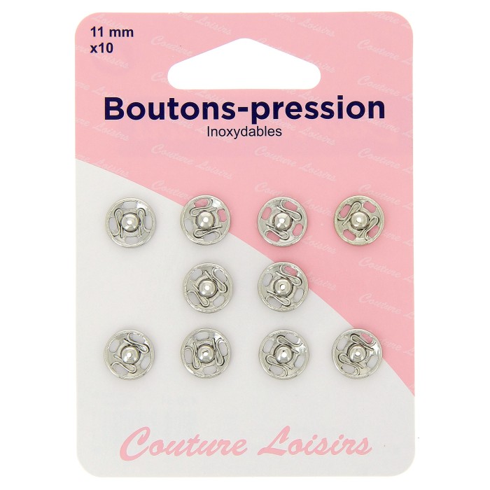Boutons pression N°11 argenté x10