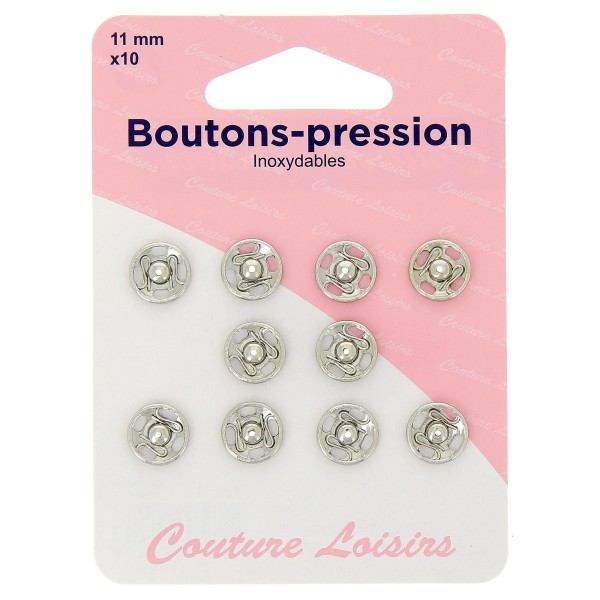 Boutons pression N°11 argenté x10 Boutons pression N°11 argenté x10