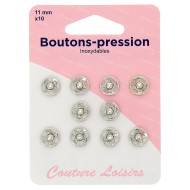 Boutons pression N°11 argenté x10