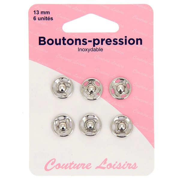 Boutons pression N°13 argenté x6 Boutons pression N°13 argenté x6