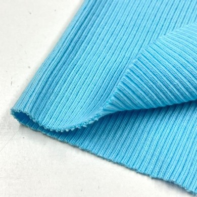 Tissu jersey tubulaire côtelé coton bleu clair 45cm