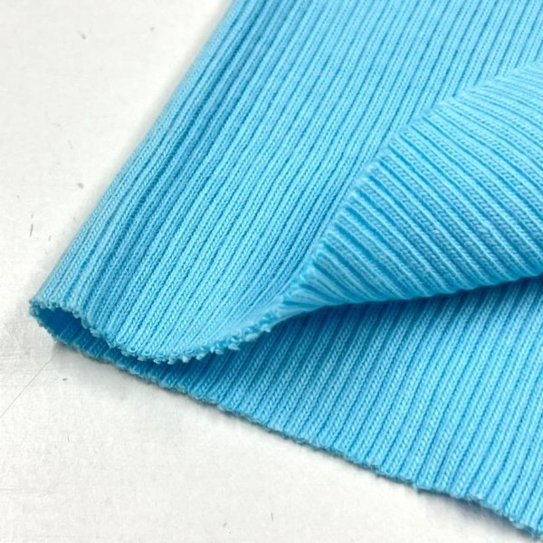 Tissu jersey tubulaire côtelé coton bleu clair 45cm Tissu jersey tubulaire côtelé coton bleu clair 45cm