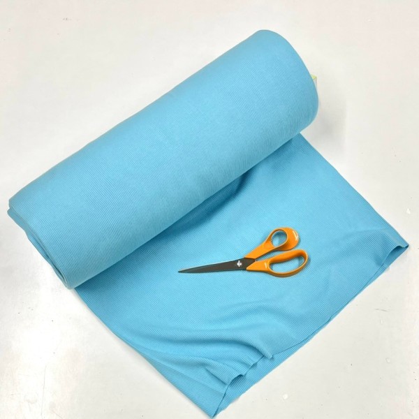 Tissu jersey tubulaire côtelé coton bleu clair 45cm Tissu jersey tubulaire côtelé coton bleu clair 45cm