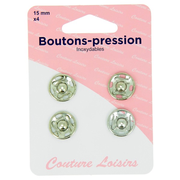 Boutons pression N°15 argenté x4 Boutons pression N°15 argenté x4