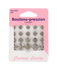 Boutons pression argenté assorties x20