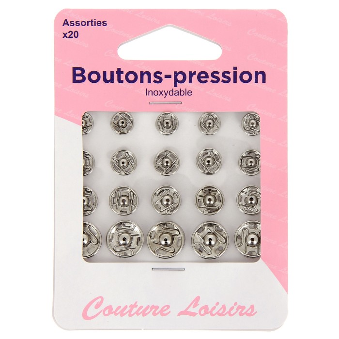 Boutons pression argenté assorties x20