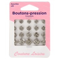 Boutons pression argenté assorties x20