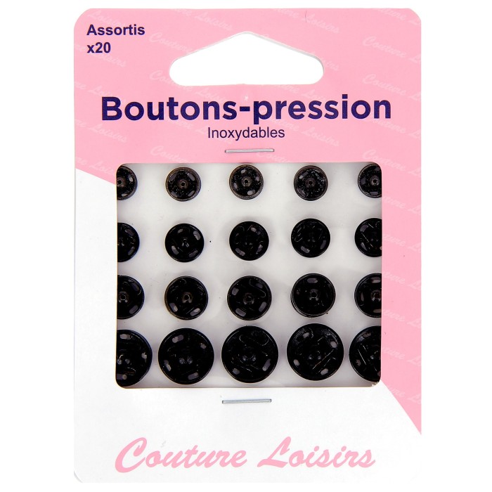 Boutons pression noir assorties x20