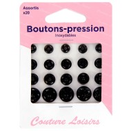 Boutons pression noir assorties x20