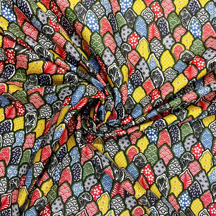 Tissu coton enduit muticolore imprimé sashiko japonais