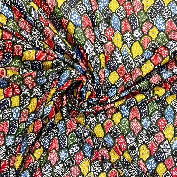 Tissu coton enduit muticolore imprimé sashiko japonais Tissu coton enduit muticolore imprimé sashiko japonais