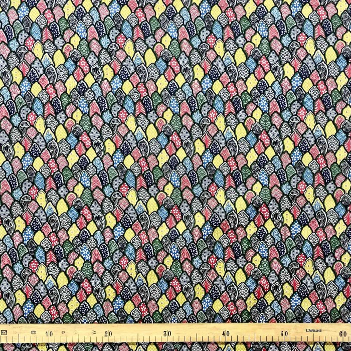 Tissu coton enduit muticolore imprimé sashiko japonais