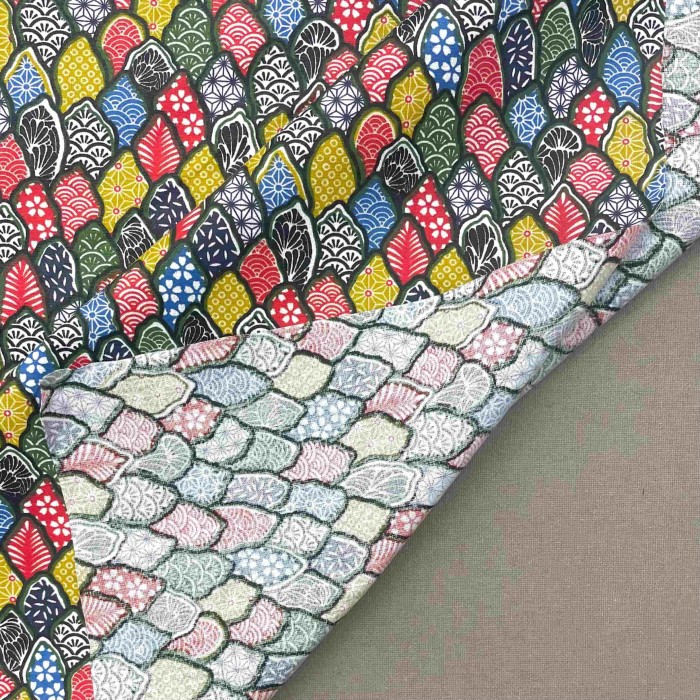 Tissu coton enduit muticolore imprimé sashiko japonais
