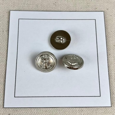 Bouton plastique ancre marine argenté 15mm Bouton plastique ancre marine argenté 15mm