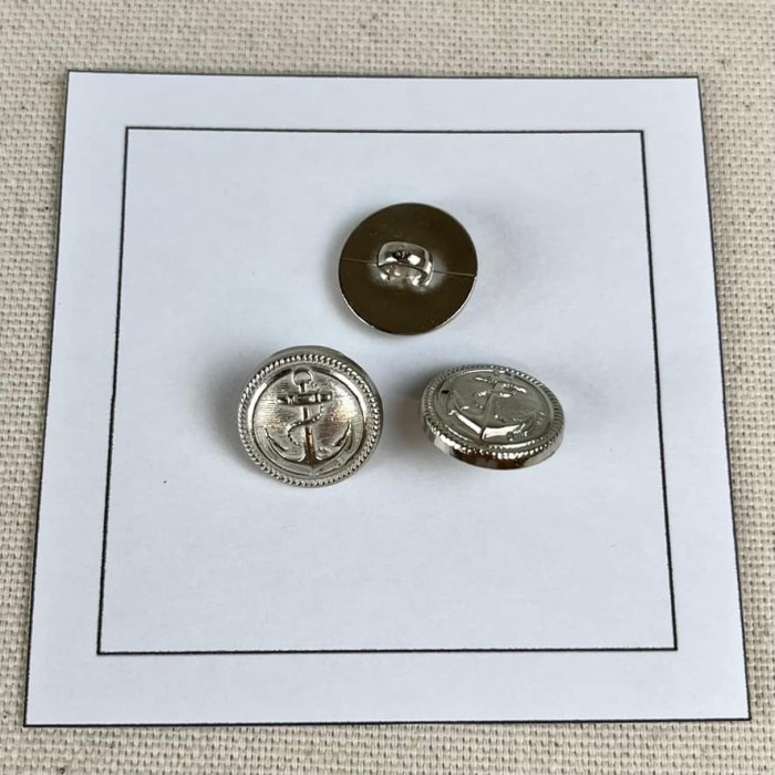 Bouton plastique ancre marine argenté 15mm