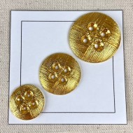 Bouton métal lourd rayé doré L 32mm Bouton métal lourd rayé doré L 32mm