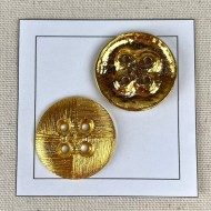 Bouton métal lourd rayé doré L 32mm Bouton métal lourd rayé doré L 32mm