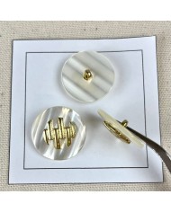 Bouton plastique blanc décoré doré 25mm
