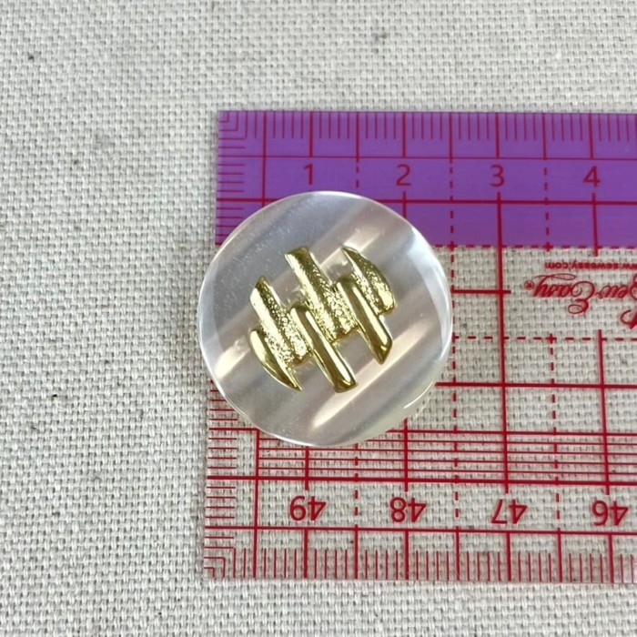 Bouton plastique blanc décoré doré 25mm