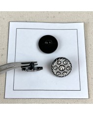 Bouton plastique bijou argenté noir 18mm