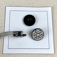 Bouton plastique bijou argenté noir 18mm