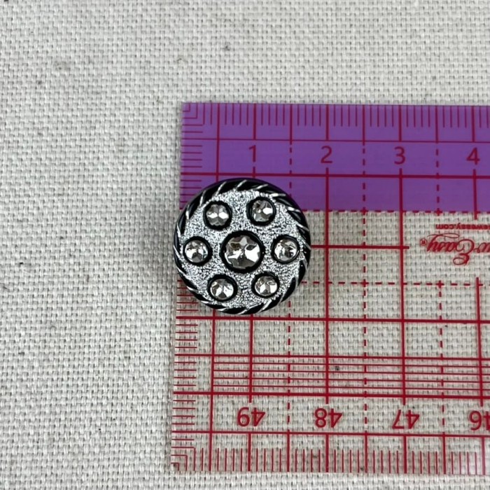 Bouton plastique bijou argenté noir 18mm
