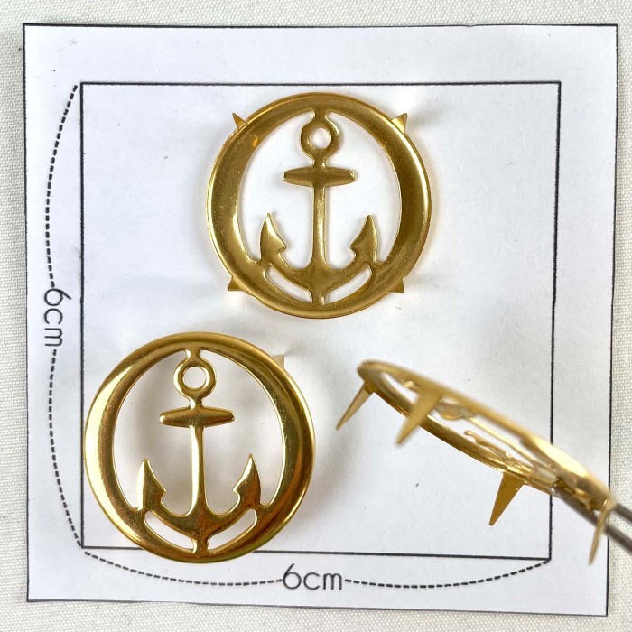 Bouton à griffe rond ancre marine doré