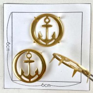 Bouton à griffe rond ancre marine doré