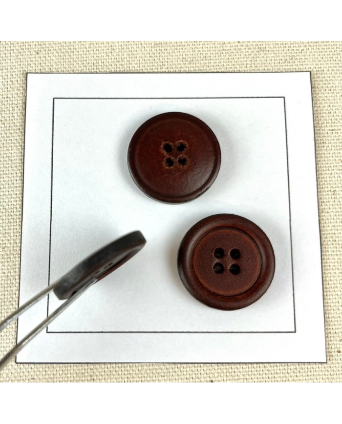 Lot De 6 Boutons Anciens En Cuir Verni Marron Clair – Diamètre 2,1 Cm, Référence 995, Occasion