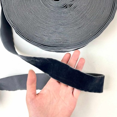Ruban velours élastique gris 40mm Ruban velours élastique gris 40mm