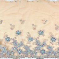 Dentelle fleurs multi-couleur sur tulle orange 21cm