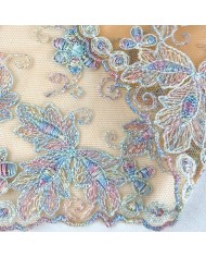 Dentelle fleurs multi-couleur sur tulle orange 21cm