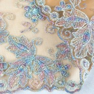 Dentelle fleurs multi-couleur sur tulle orange 21cm