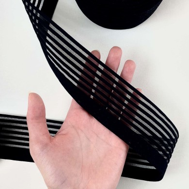 Elastique à taille ajourée fantaisie noir 50mm Elastique à taille ajourée fantaisie noir 50mm