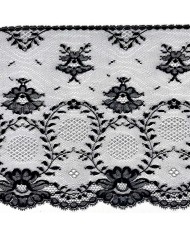 Dentelle fleurs noirs sur tulle noir 17cm