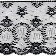 Dentelle fleurs noirs sur tulle noir 17cm